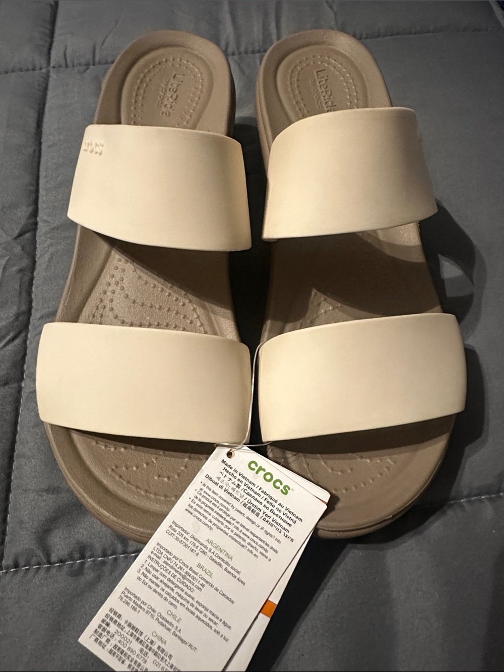 CROCS Women's Double-Strap Slide Sandals in Light Beige NWT - no box